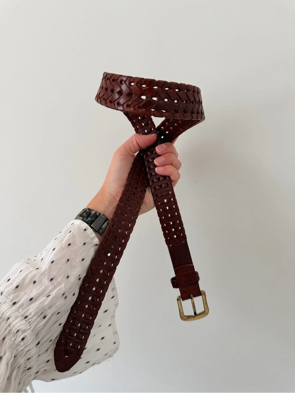 Vintage Woven Brown Leather Belt